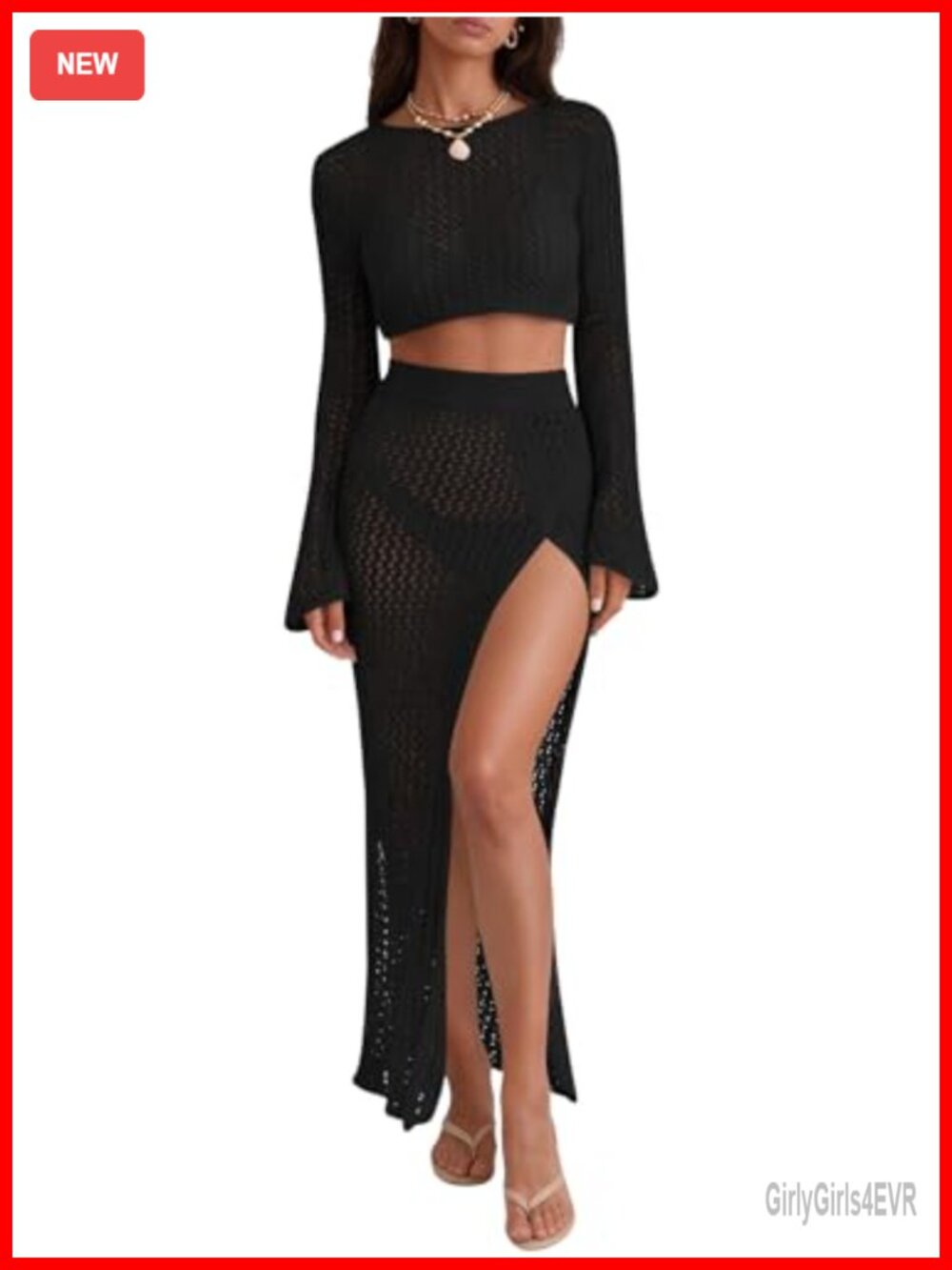 Crochet Beach Cover Up Set 2 Piece Boat Neck Crop Top Maxi Skirt